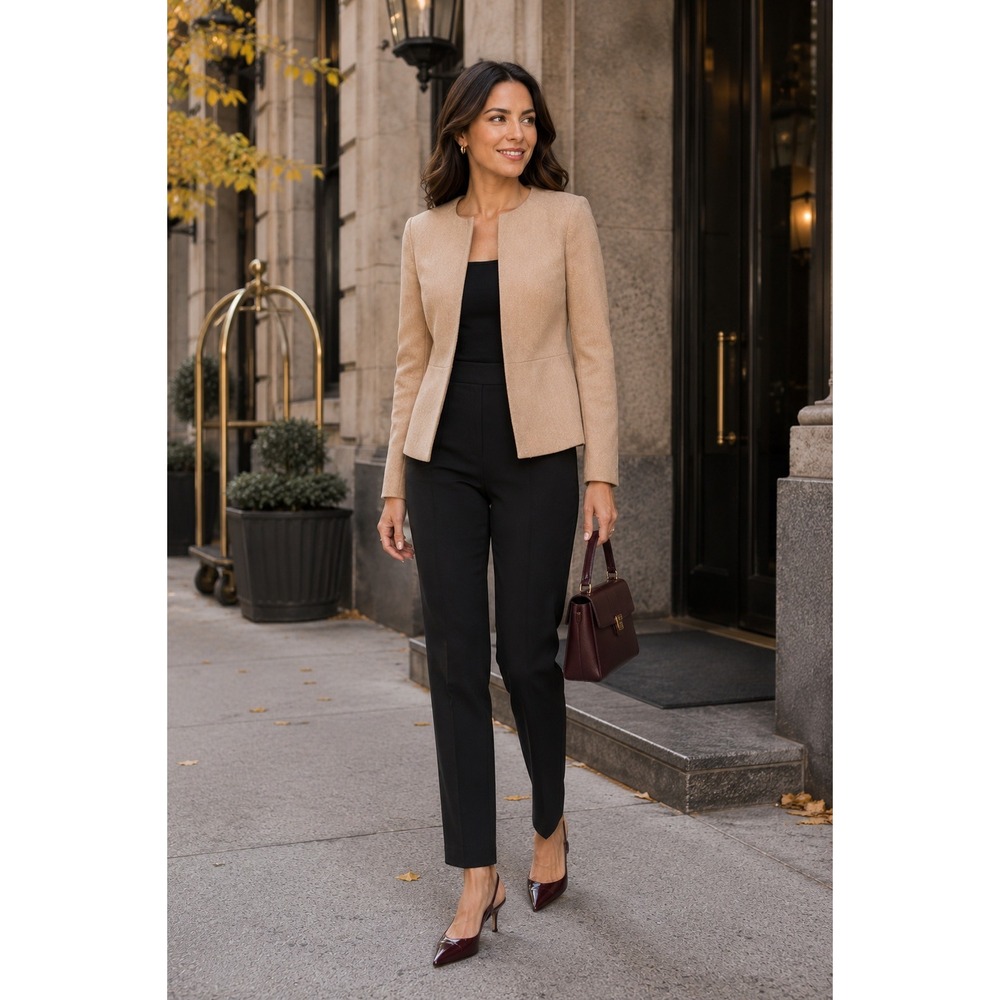 NWT Talbots Kate Fit Wool Blend Collarless Blazer Camel Tan Size 10